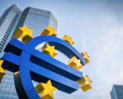 Sculpture of the Euro outside EU Central Bank